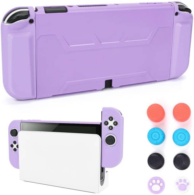 DLSEEGO Purple Switch OLED Dockable Protection Case com 2 slots de cartão de jogo TPU Soft Joy Cover