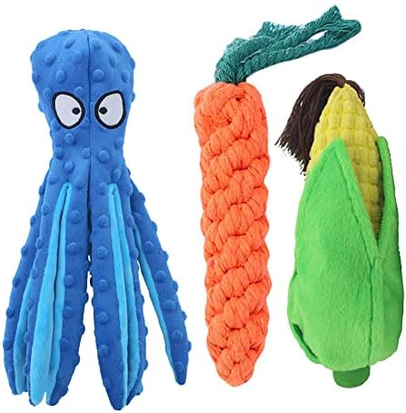 3 Pack Dog Squeaky Toys Octopus Corn-Crinkle Plush Dog Toys Squeaker por dentro para dentição de filhote