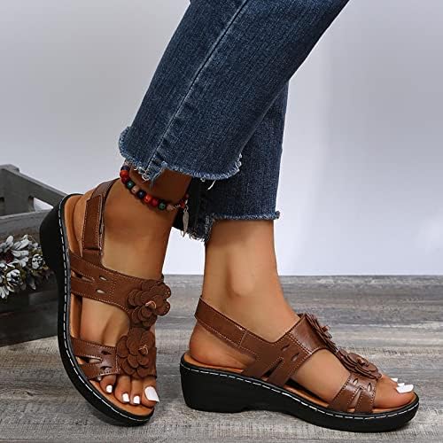 Sandálias casuais de cunha para mulheres moda flor confortável chinelo aberto sandálias femininas sapatos de