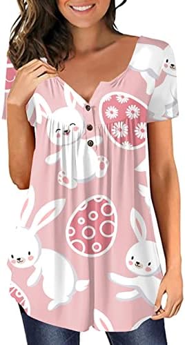 Tampas vermelhas para mulheres Páscoa feminina manga curta Crew pescoço coelho ovo impresso camiseta top