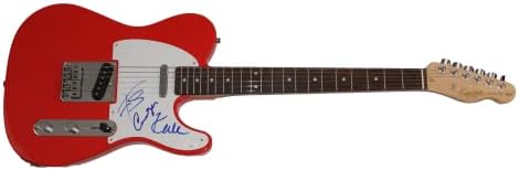 A banda do B -52 do B -52 assinou autógrafo de tamanho real de chama vermelha, guitarra elétrica com James Spence