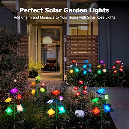 Ahaorigin Solar Lights, 4 Pack Garden Decor Luzes solares decorativas, 7 Luzes de jardim de carregamento