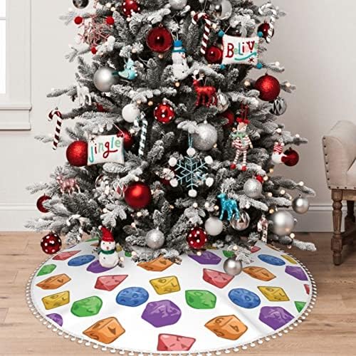 Saia de árvore de Natal com pom acaba arco-íris-jelly-dice holiday natal home decorações 30