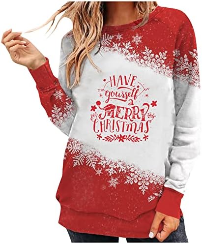Suéteres de Natal feminino com estampa casual com manga longa com gola alta moletop mole