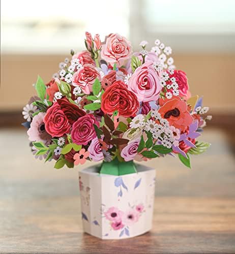 DKT Flor Handmade Flower 3D Card, Pop -Up Cartões de Flores, Cartões de Greeting, Cartão 3D,