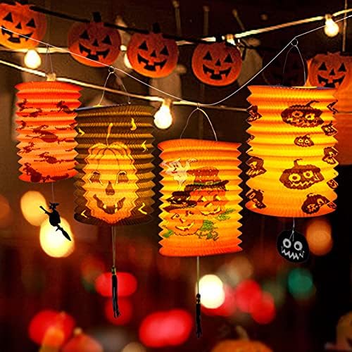 Synl Halloween Decorações, 6 pacote 10in pendurado lanternas de papel dobradas com luz LED, para suprimentos