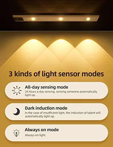 Sob luzes do gabinete Sensor de movimento LED Light Indoor, luz recarregável USB Luz de armário, 3 modos