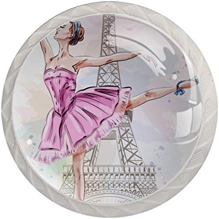Ballerina dançando no conjunto de torres Eiffel de 4 botões de gaveta puxando alça de armário para casa de
