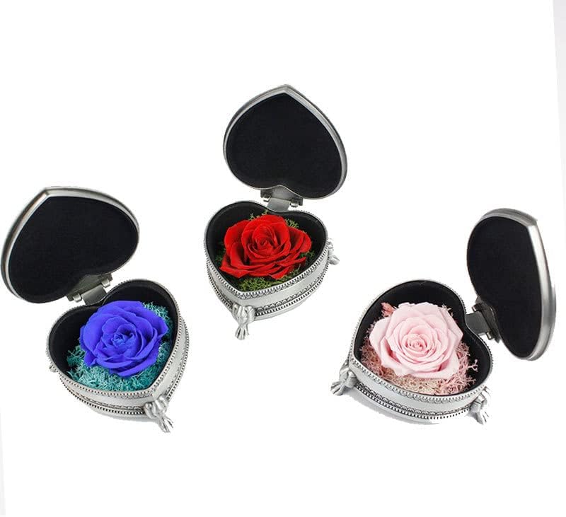 Rosas estabilizadas na caixa eterna flor de rosa ， caixa de jóias de metal em forma de coração caixa de jóias de
