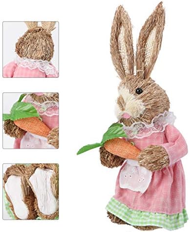 Estátua de coelho de páscoa aboofan Bunny coelho coelho coelho coelho rústico- tecido de palha de palha