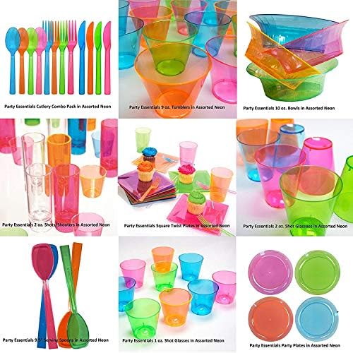 Party Essentials Plástico macio copos de festa/copos de festas, 40 contagens, néon variado