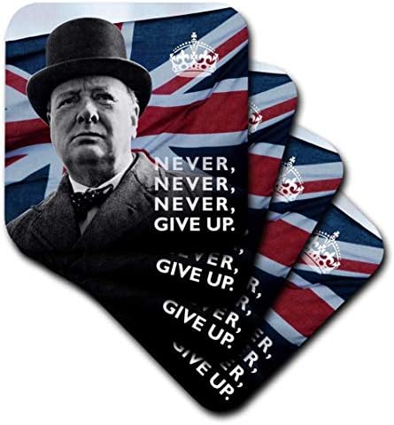 3drose Winston Churchill - Nunca desista de citações sobre a Union Jack Background - Coasters