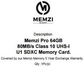 MEMZI PRO 64GB CLASS 10 80MB/S SDXC Memory Card para Fujifilm GFX Series Câmeras Digital