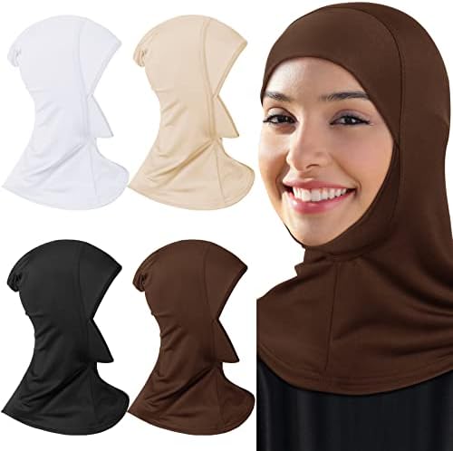 4 peças Modal Hijab Cap muçulmano Ajustável Turbano Turbano Tampa completa Capinho de xale Cobertura
