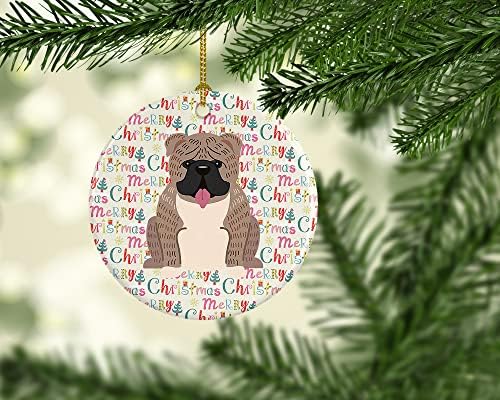 Tesouros de Caroline WDK1669CO1 Feliz Natal Inglês Bulldog Grey Brindle Ceramic Ornament, multicolor, decorações