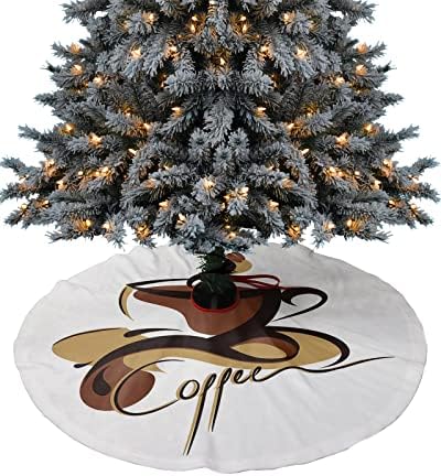 Saia de árvore de Natal 48 polegadas, decoração de arte marrom abstrato desenhado de café com xícaras de árvore