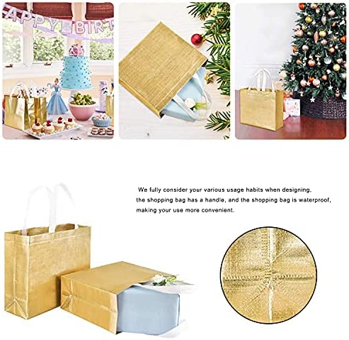 12 peças sacolas de presente de Natal, sacolas de presente de ouro, bolsa de presente reutilizável