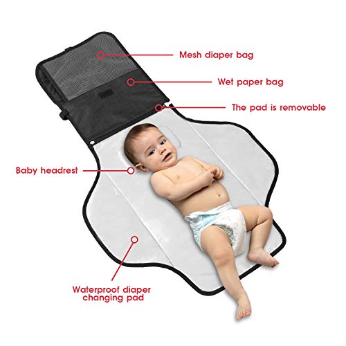 Baby portátil Mudança, bolsa de fraldas, tapete de viagem para bebês ， abre para 37 x 21
