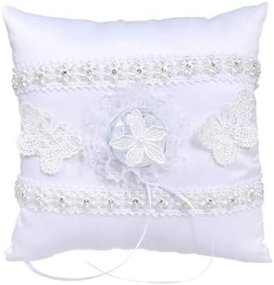 Travesseiro de anel de casamento de tendycoco, travesseiro de portador de anel de almofada branca