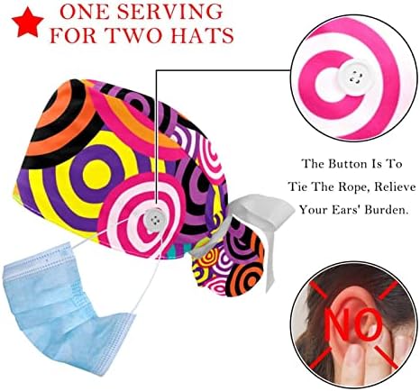 2pcs enfermeiro limpar as mulheres cabelos longos, círculos coloridos tampa de trabalho ajustável