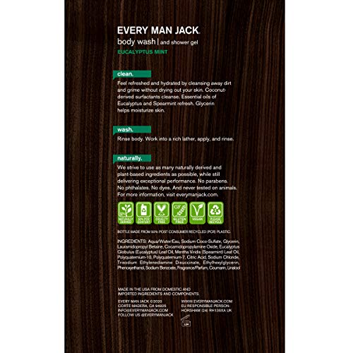 Lavagem corporal de todo homem Jack Men - Eucalyptus Mint | Pacote duplo de 33 onças - 2 garrafas incluídas