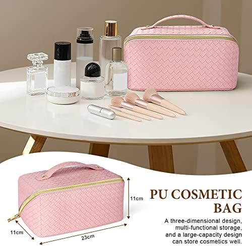 Bolsa de viagem de bolsa de cosméticos premium de PU AUCUU, bolsa de zíper de cosméticos em camadas