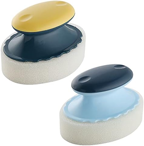 2 PCs Limpeza de cozinha esponjas com alça de plástico esfolia esponja de lavagem lavadora de escova Multifuncional