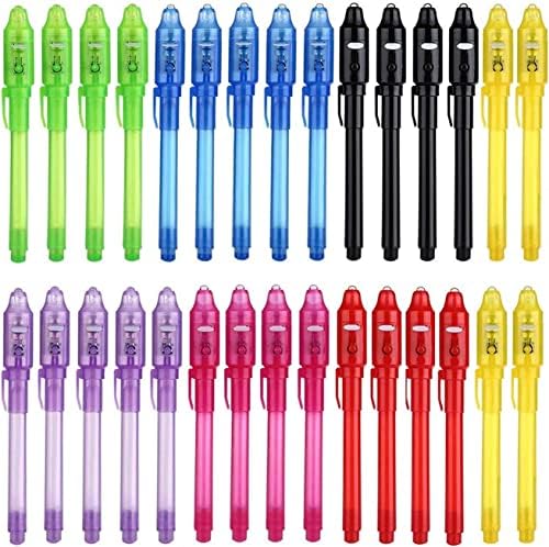 30pcs canetas de tinta invisíveis com cargas de sacola de festas leves UV para meninos e meninas, caneta mágica
