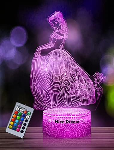Sonho agradável Princess Night Light for Kids, Lâmpada noturna 3D, 16 cores mudando com controle