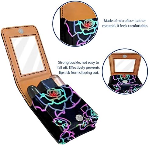Caixa de batom Oryuekan com espelho bolsa de cosméticos portátil fofa, bolsa cosmética, flor de neon rosa floral