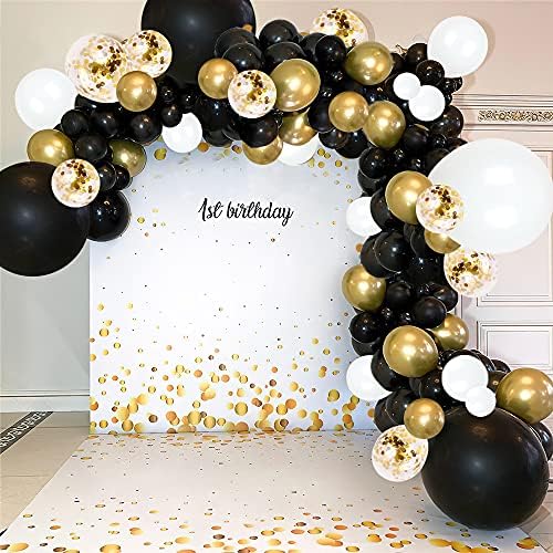 Kit de guirlanda de balão de ouro branco preto, decorações de festas pretas e douradas de 114pcs, balões de