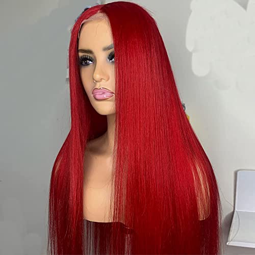 Wicca Hair Red Color Natural Lace Wigs Front para mulheres Longo Longo 130% Densidade Brasil Remy Remy Humano