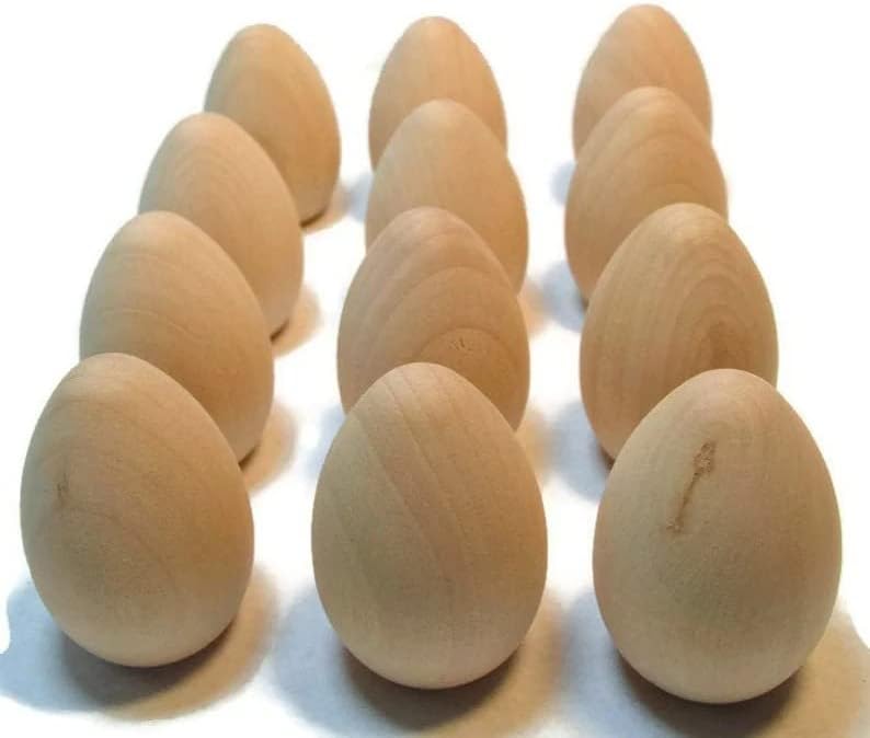 TH SMART - Conjunto de 12 ovos de madeira inacabados/ovos de madeira/dezenas de ovos/ovos de Páscoa