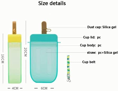 Vwey Garrafas de água fofas com palha, picolé de plástico criativo Garrafas de bebida, jarro transparente