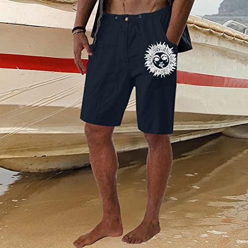 Shorts de linho de algodão masculino do ZDDO Summer praia Bermudas Bermudas Curto Faixa Graphicstring Sport
