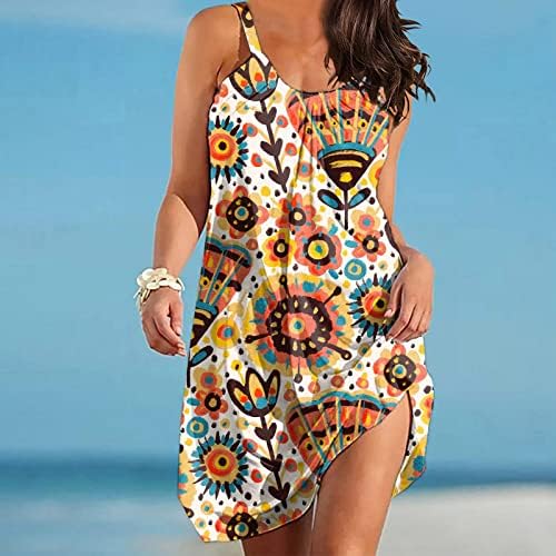 Vestidos de praia de verão feminino casual boho vestido solto fut flowy vestido de vestido sem mangas