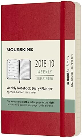 Moleskine Classic 18 meses 2018-2019 Planejador semanal, capa macia, bolso escarlate vermelho
