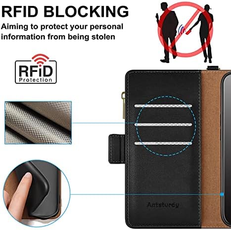Antsturdy for Samsung Galaxy A13 5G Caixa de carteira de 6,5 【bloqueio de RFID】 【zíper Poket】 【【7