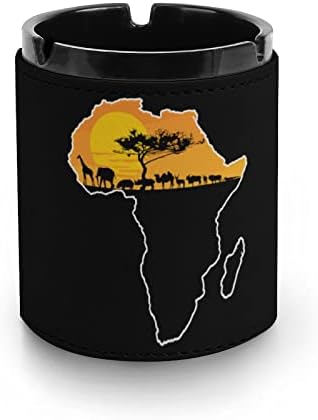 Animais africanos sobre o mapa da África Ashtray PU PU CHAUSH Bandeja de fumante para decoração de desktop