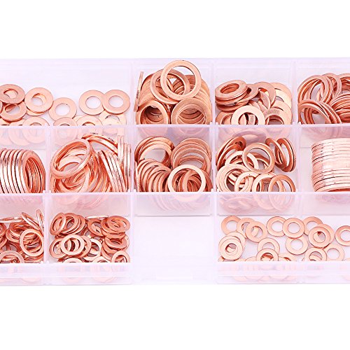 Conjunto de sortimento da arruela de cobre, 280pcs 12 tamanhos variados arruelas de cobre de cobre selo anéis