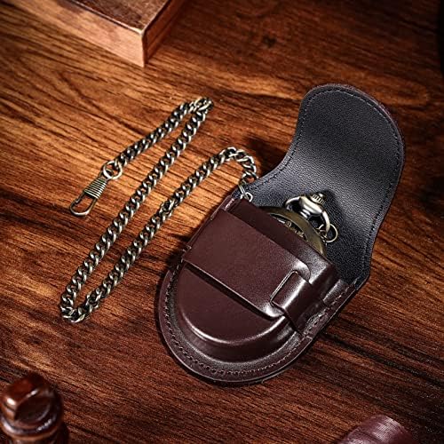 Hemobllo Leather Watch Bolsa Pocket Watch Strap Watch Holder Protector com corrente de bronze
