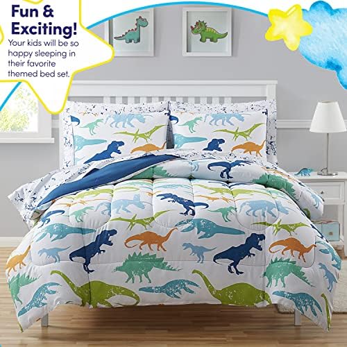 Cama de cama infantil em uma bolsa para meninos e meninas, crianças impressas e edredom, full, dinossauros