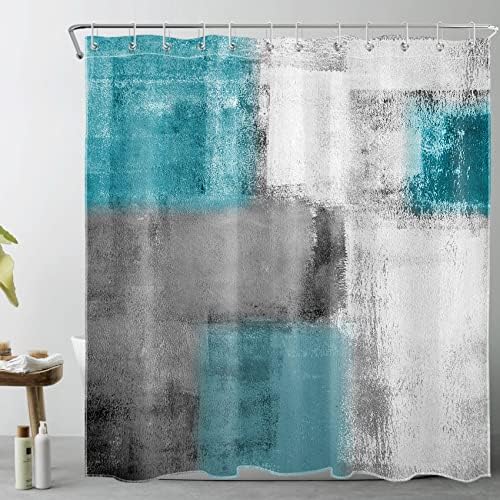 Lb abstrato decoração de cortina de chuveiro azul -petróleo, padrão geométrico moderno de padrão