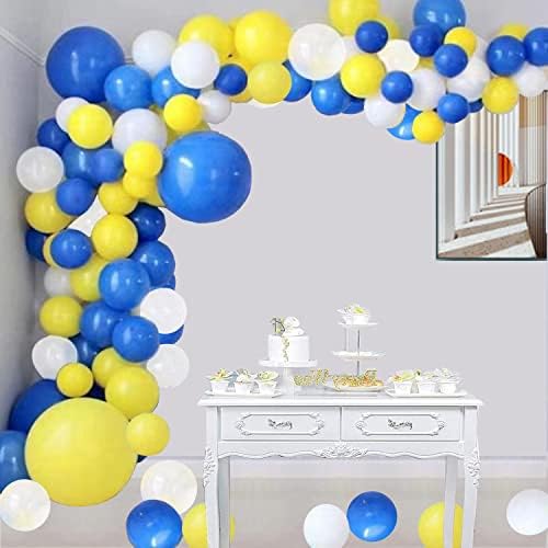 Kit de guirlanda de balão branco amarelo azul, 90 pacote de balões de látex branco azul amarelo com