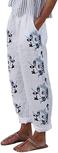 Grge beuu feminino calça de carga feminina linho casual calça de harém imprimida bainha perna larga calça