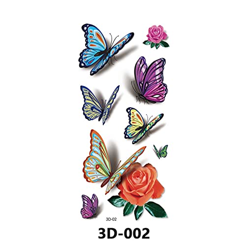 Borboleta temporária 3D adesivos e flores Tatuagens temporárias adesivas corporais coloridas Tatuagens temporárias