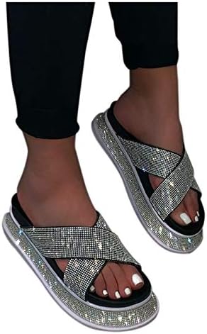 Sandálias femininas 2021, sandálias de shinestone da plataforma Sandálias planas confortáveis ​​SLIP SLIP em sandálias
