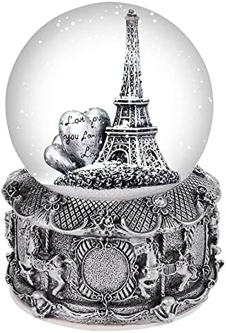 Deliway Eiffel Tower Snow Globe toca 8 músicas clássicas, 100mm Music Snowglobes Cavalos Cavalos Base Presentes colecionáveis ​​pintados à mão para aniversário de aniversário