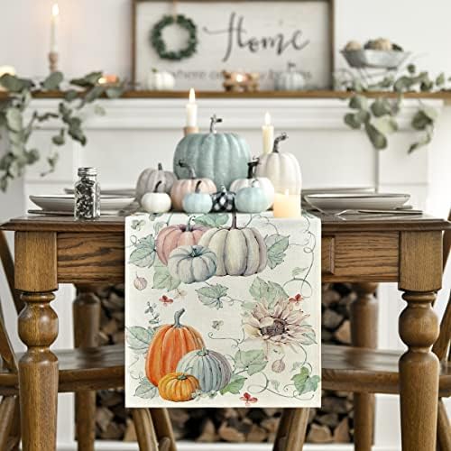 Modo Artóide Fall Pumpkins Flowers Table Runner, Autumn sazal Ação de Graças Dining Tabel Decoration