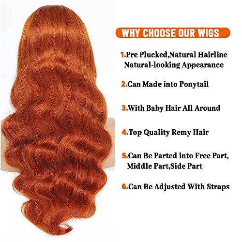 Eteenana Ginger laranja cor 13x4 HD Wigs dianteiro de cabelos humanos Wags Wigs Humanos de Cabelo
